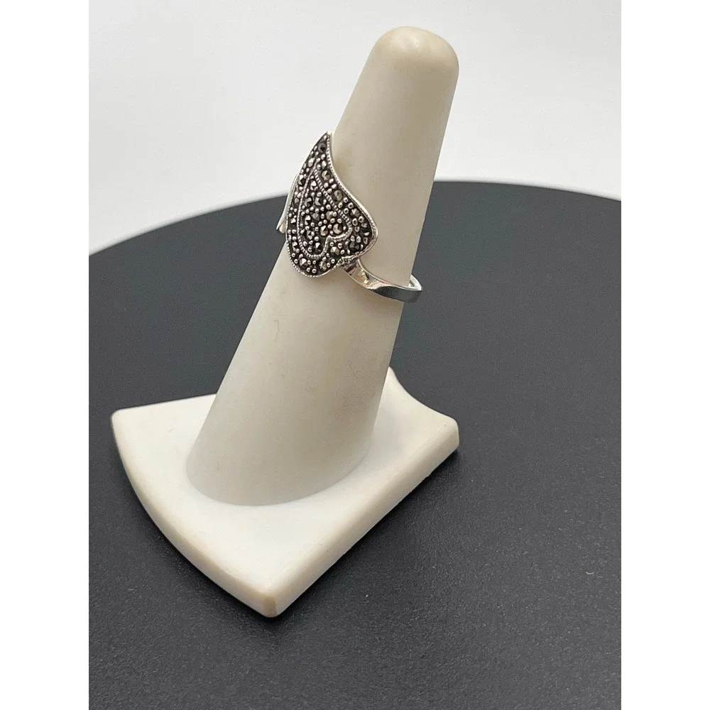 Marsala Marcasite 925 Sterling Silver Leaf Swirl Ring 3 grams Sz 6.75